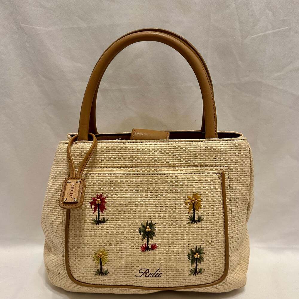 Relic Straw Embroidered Wildflower Purse Handbag. NWOT